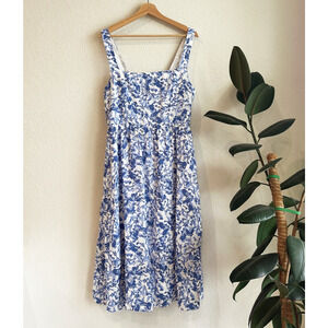 Quince Womens European Fit & Flare Floral Linen Dress Large Cottagecore Pockets